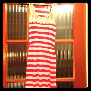 Pink and white strip summer dress