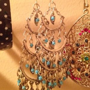 Feather& blue bead earrings