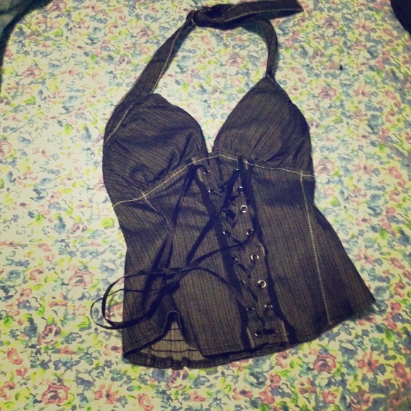 Gray black lace top