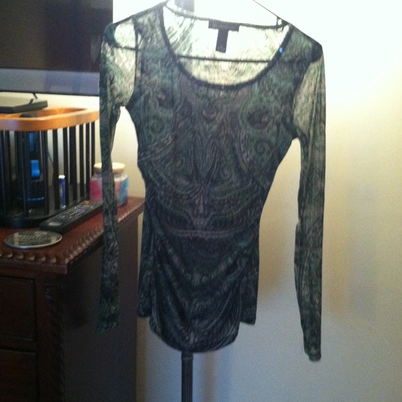 INC paisley sheer top green