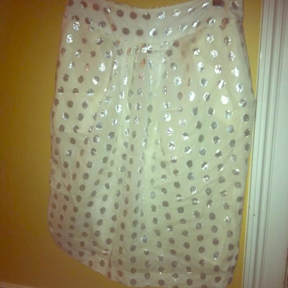 SOLD H&M white pencil skirt with silver polka dots