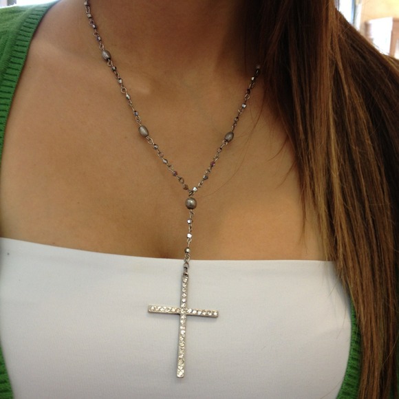 SOLD Cross necklace w rhinestones include