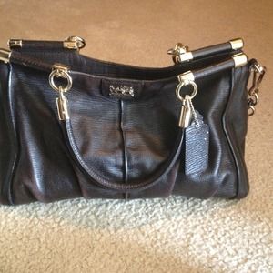 Coach Madison Dark Brown Textured Leather Carrie
