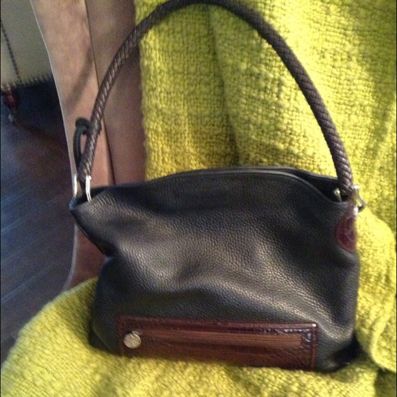 Leather handbag with. Black   And brown