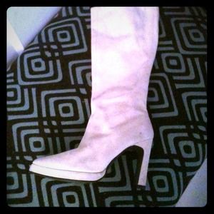 Beige Suede knee high boots