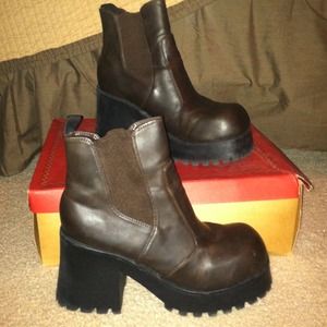 Chocolate Brown Slip on Platform Combat Boot