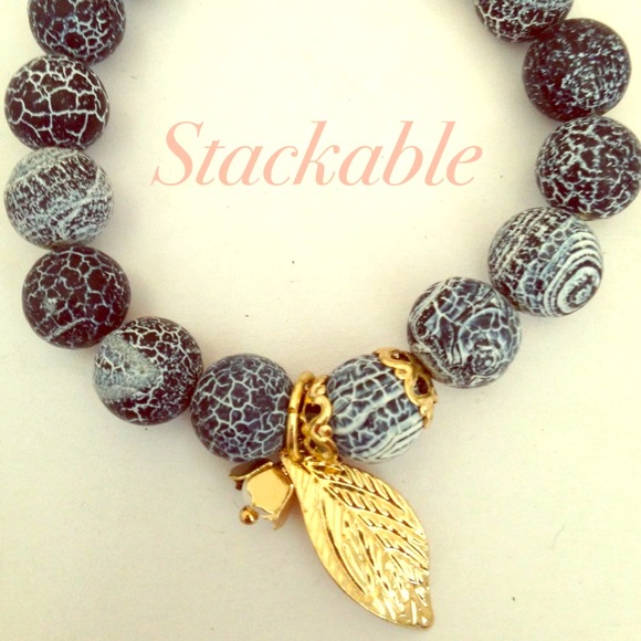 Semi precious/wood bracelet marble grey granite