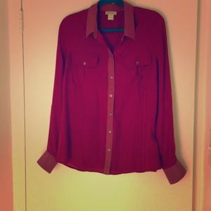 NWOT Lucky Brand silk wine colored button up.