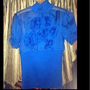 BeBe blue silk Rosette top