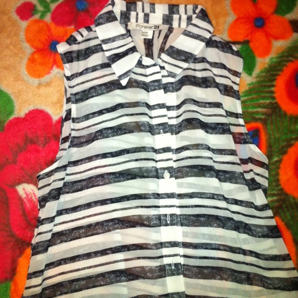 Forever 21 stripped black and white with collar