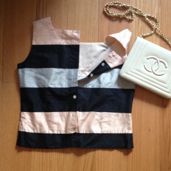 🍃💕 Happy Stripes...💖 Raw Silk nautical top - Picture 3 of 4
