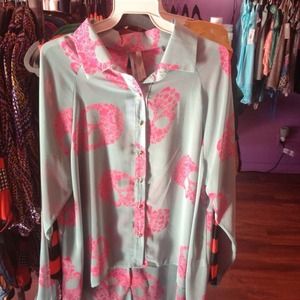 Skull dress shirt pink and light blue