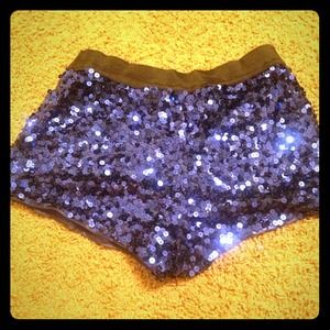 Blue sequin hot pants!