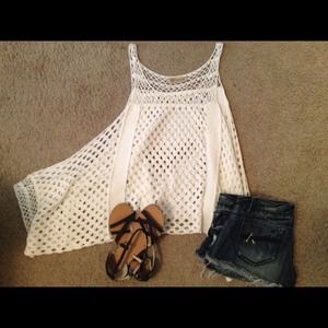 Ivory crochet drape tank!