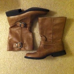Faux-leather mid calf boots