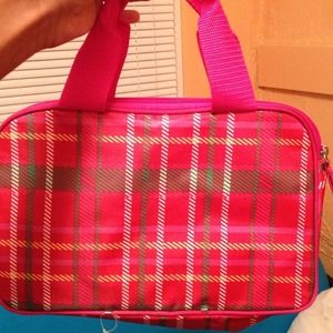 Pink plaid cosmetic bag