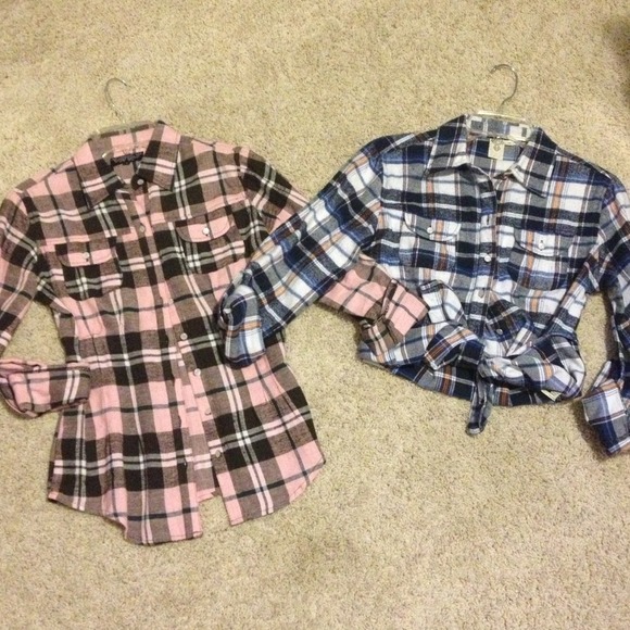 Pink or/and blue plaid button up shirt