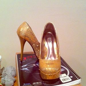 Gold sequin shoes--brand is qupid