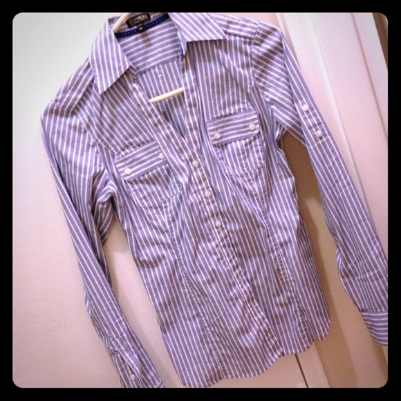 SOLD Blue/White Striped Express Button-Up