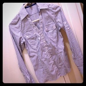 SOLD Blue/White Striped Express Button-Up