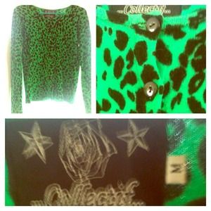Electric lime leopard cardigan.