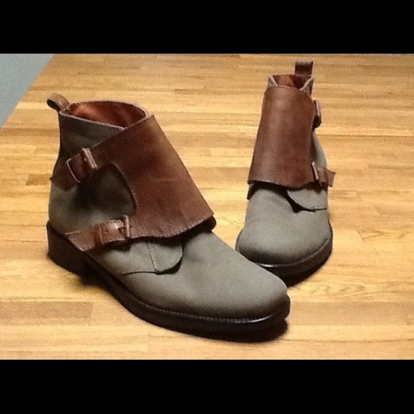 Grey and brown ankle boots