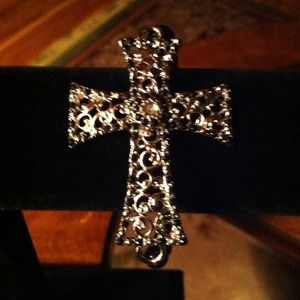Cross silver tone bracelet