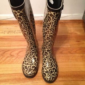 Leopard print rain boots