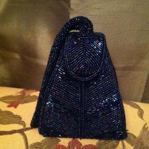 Blue beaded evening purse