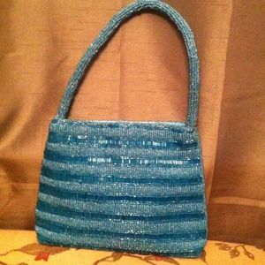 Blue beaded evening purse