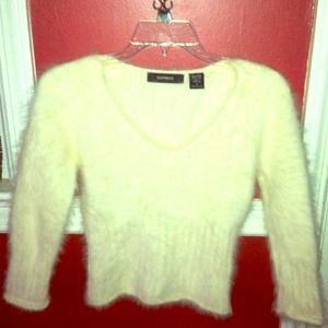Express Winter White Angora Cropped Sweater