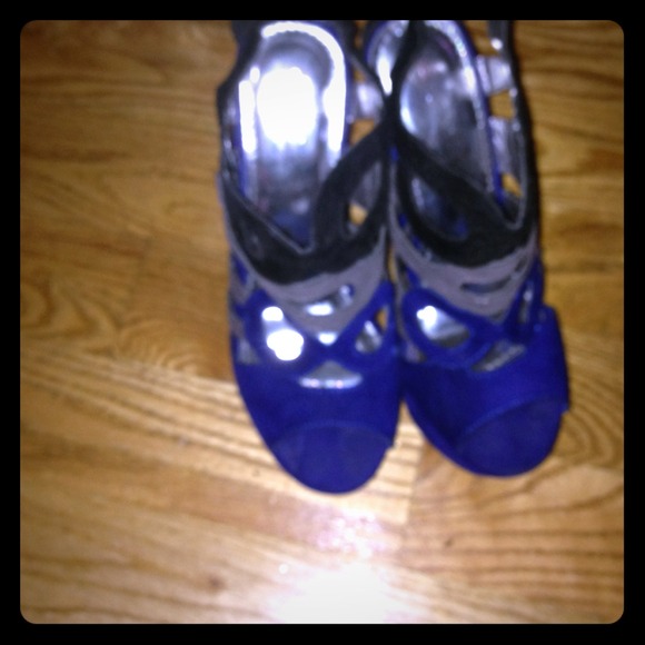 Blue, black and gray wedges. Worn once. - Picture 1 of 2