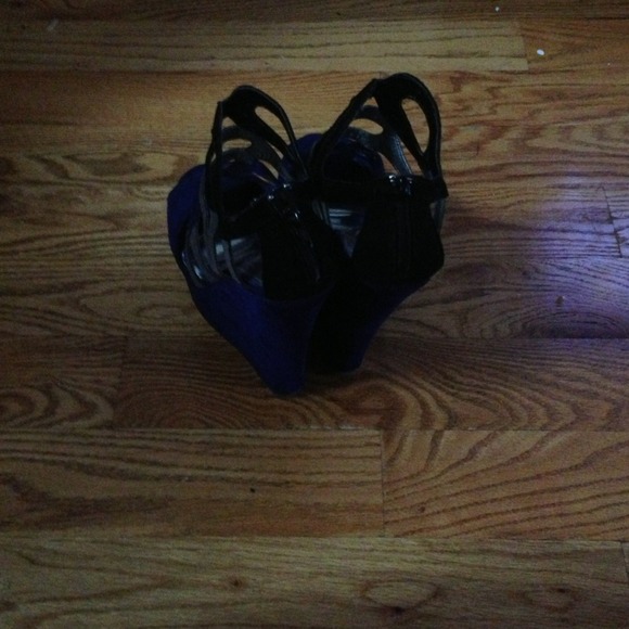 Blue, black and gray wedges. Worn once. - Picture 2 of 2