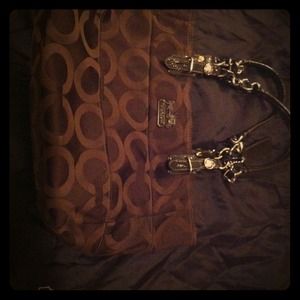 Brown fabric coach purse with chain handles!