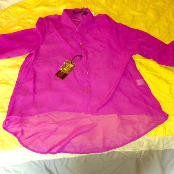 3/4 sleeve high low sheer top