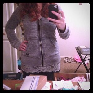 Grey Roxy zip-up hoodie.