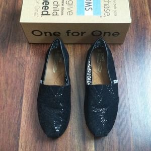 Toms black glitter flats