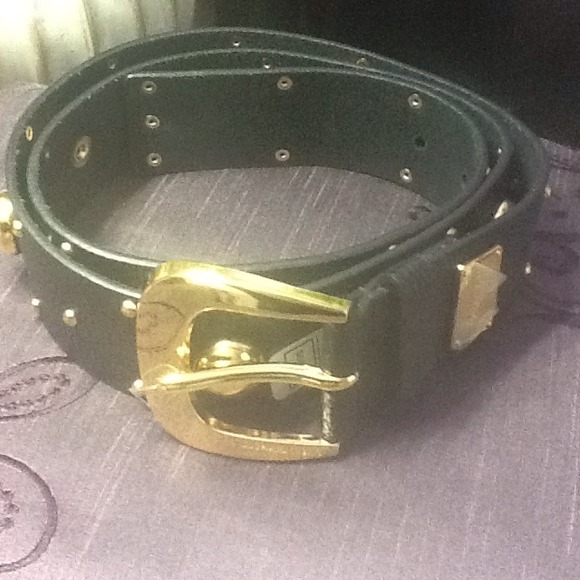 Michael KORS black leather belt w/gold embroidery