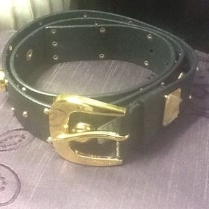 Michael KORS black leather belt w/gold embroidery