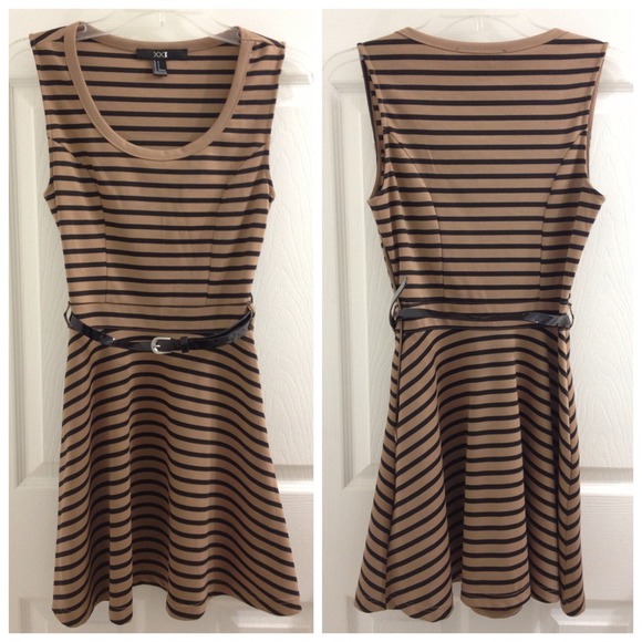 Striped nude and black dress