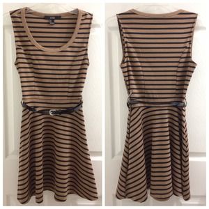 Striped nude and black dress