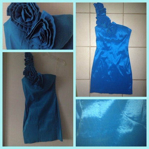 Aqua Blue flower One Shoulder Dress - Picture 1 of 1