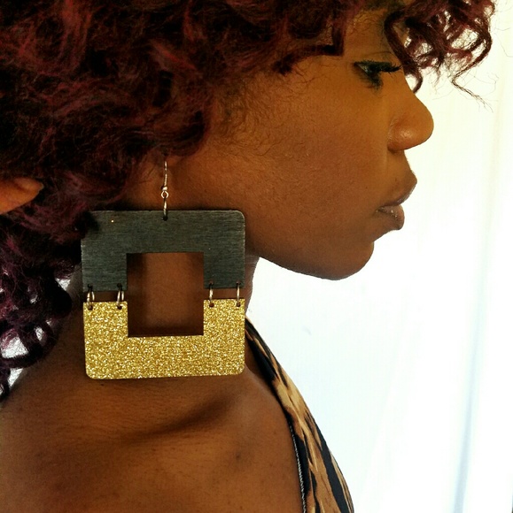 Wooden square color block earrings