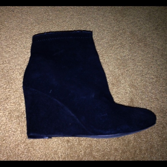 Black faux suede wedge heel ankle booties