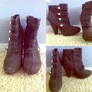 Brown booties with gold buttons -SIZE 9