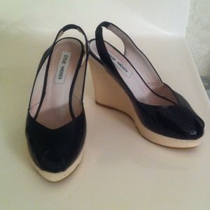 Reduced- Steve Madden black patent wedges size 6.5
