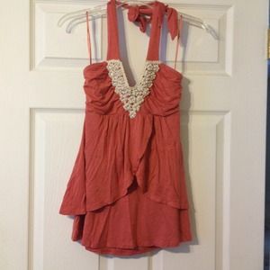 Beaded neckline. Halter top