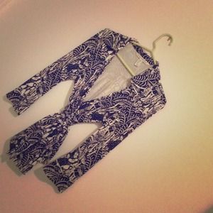 DVF navy and white wrap top