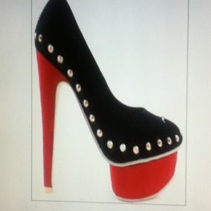 Black n red studded platform pumps