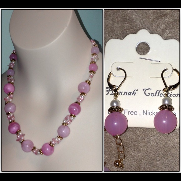Pink necklace and matching earrings set